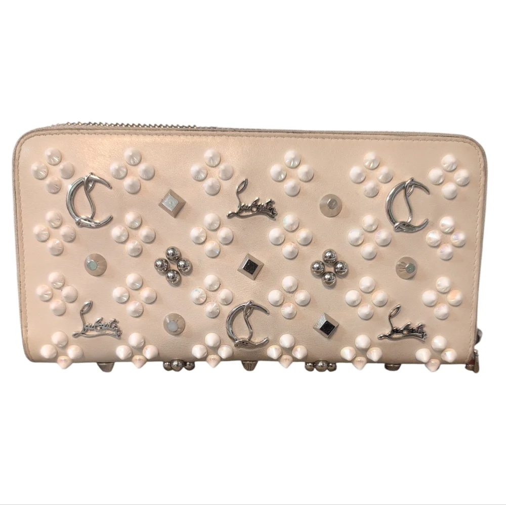 Christian Louboutin Cream Studded Preloved Long Zip Wallet Well Made - Picture 1 of 15